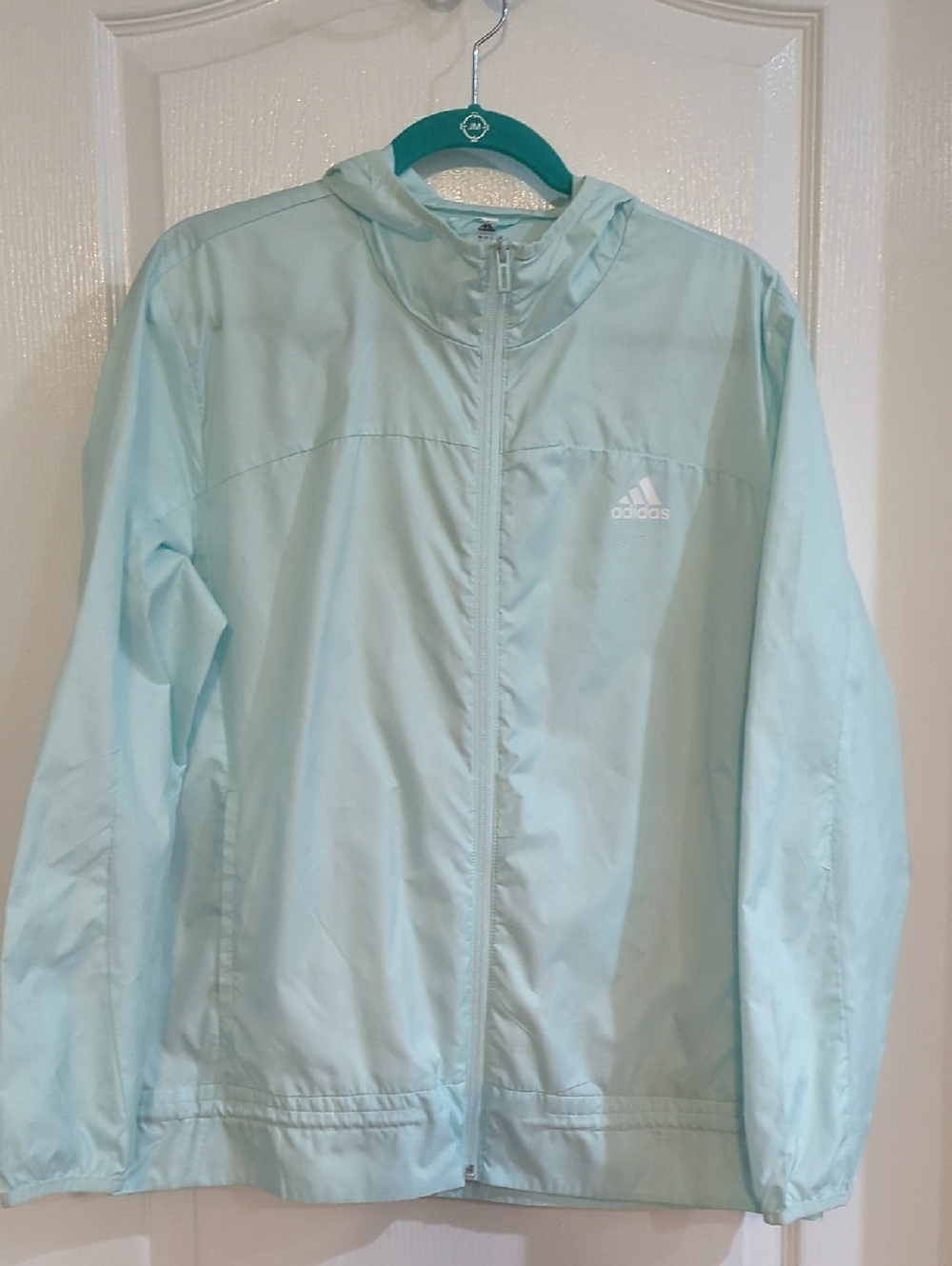 adidas Kids Light Mint Hooded Rain Jacket Size L 16/18